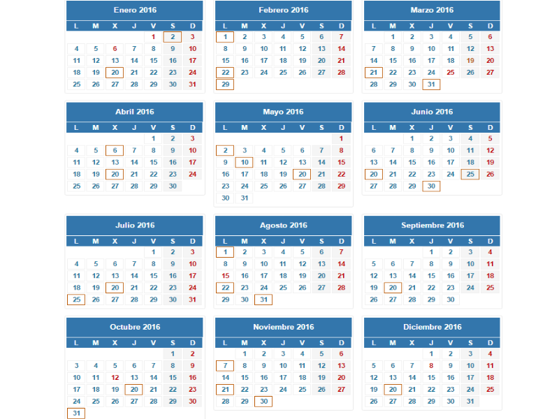 Calendario oficial contribuyente 2016